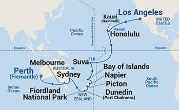 33-Day World Cruise - Los Angeles to Perth Itinerary Map